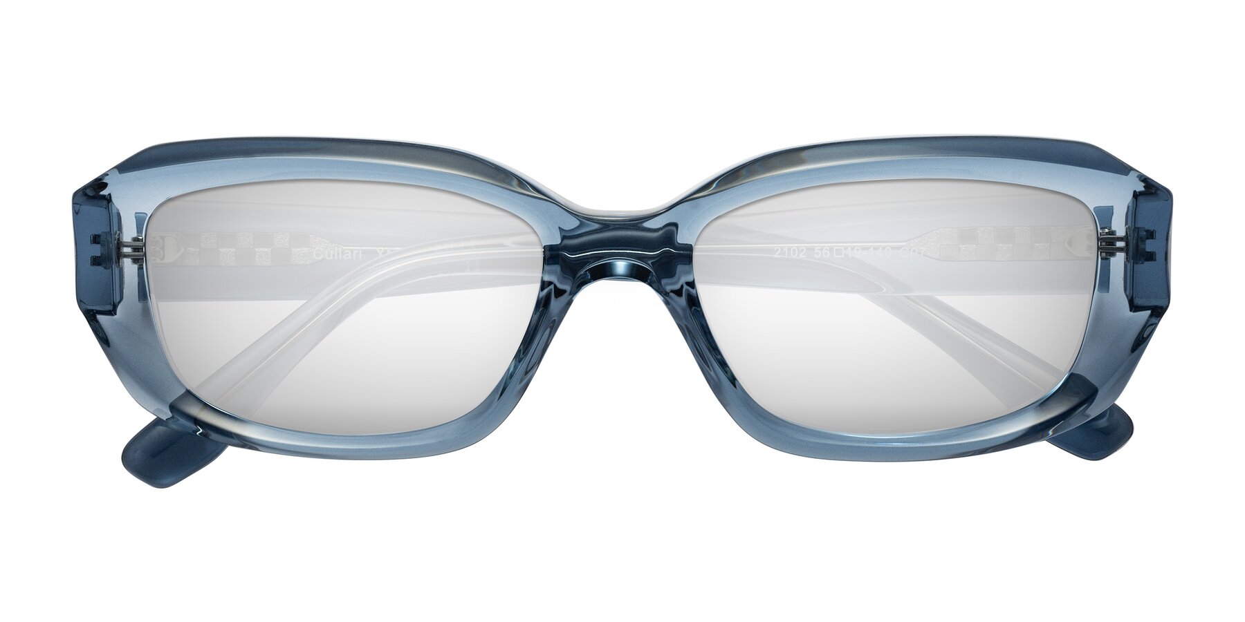 Folded Front of Cullari in Crystal Blueberry with Silver Mirrored Lenses