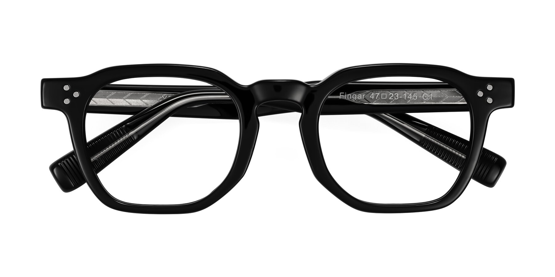 Folded Front of Fingar in Black with Clear Reading Eyeglass Lenses