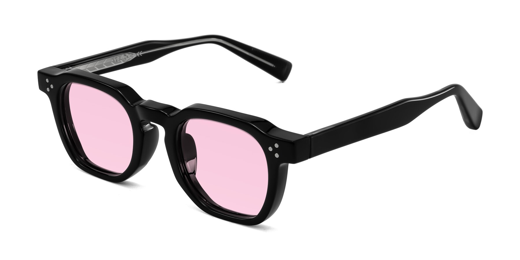 Angle of Fingar in Black with Light Pink Tinted Lenses