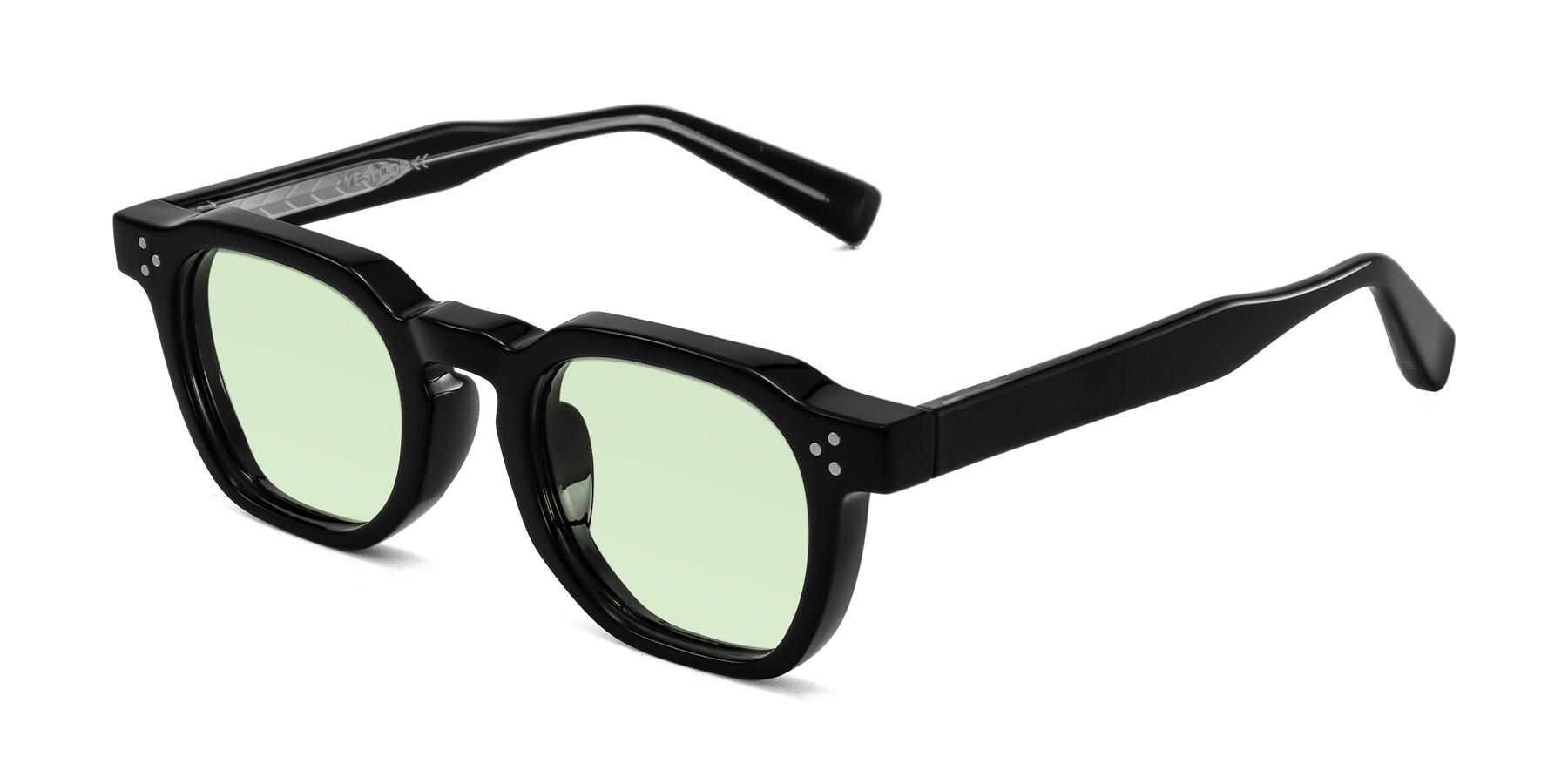Angle of Fingar in Black with Light Green Tinted Lenses