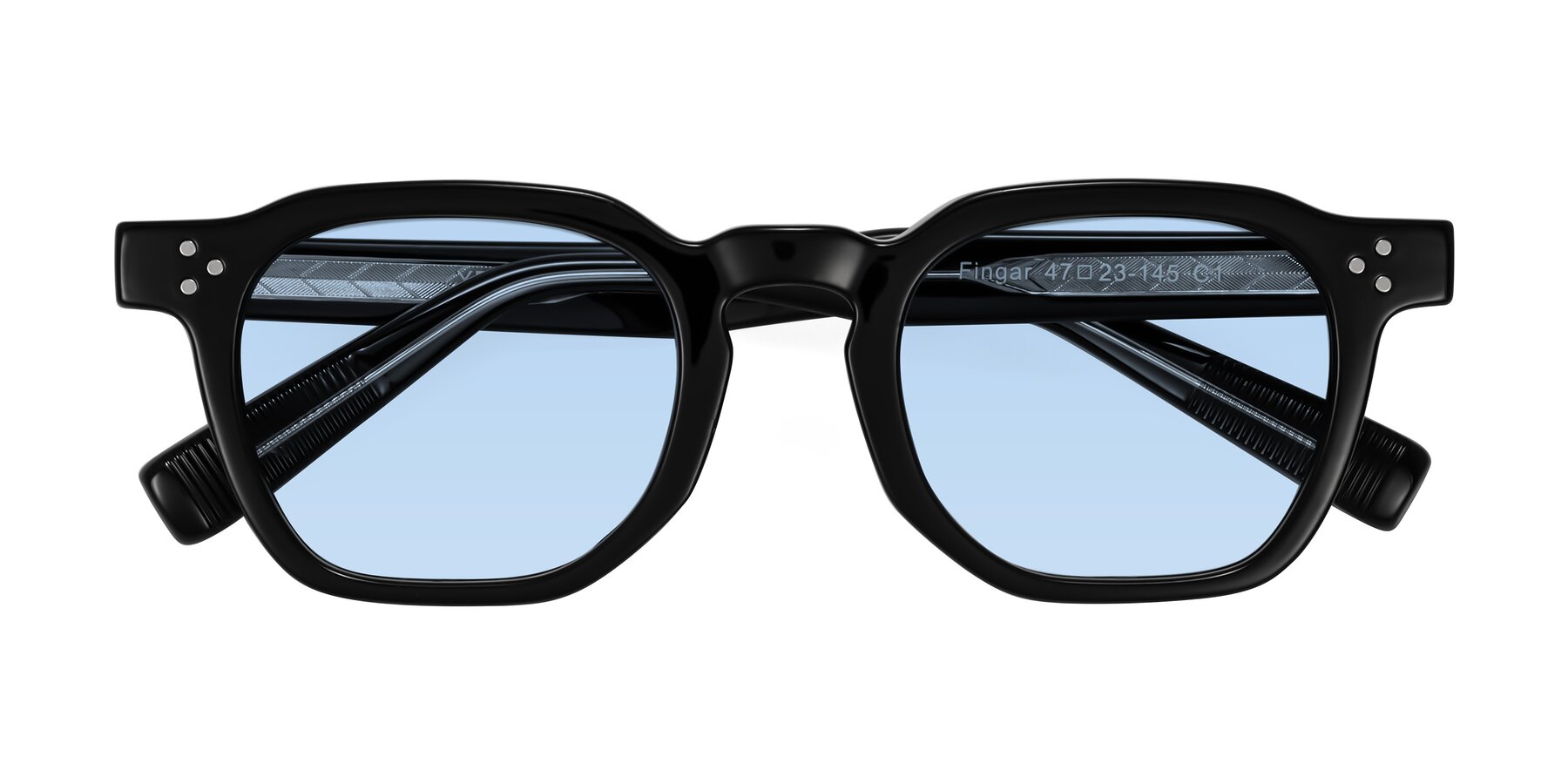Folded Front of Fingar in Black with Light Blue Tinted Lenses