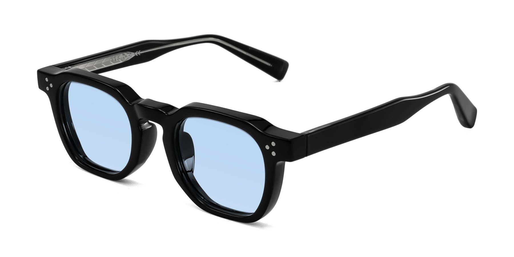 Angle of Fingar in Black with Light Blue Tinted Lenses