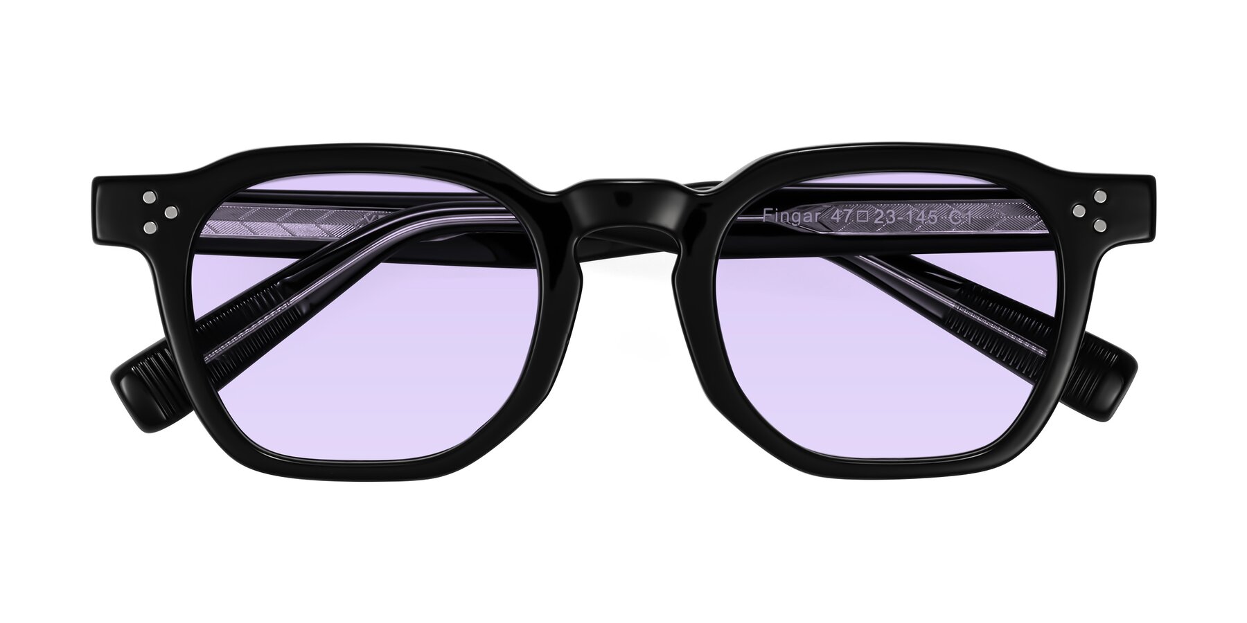 Folded Front of Fingar in Black with Light Purple Tinted Lenses