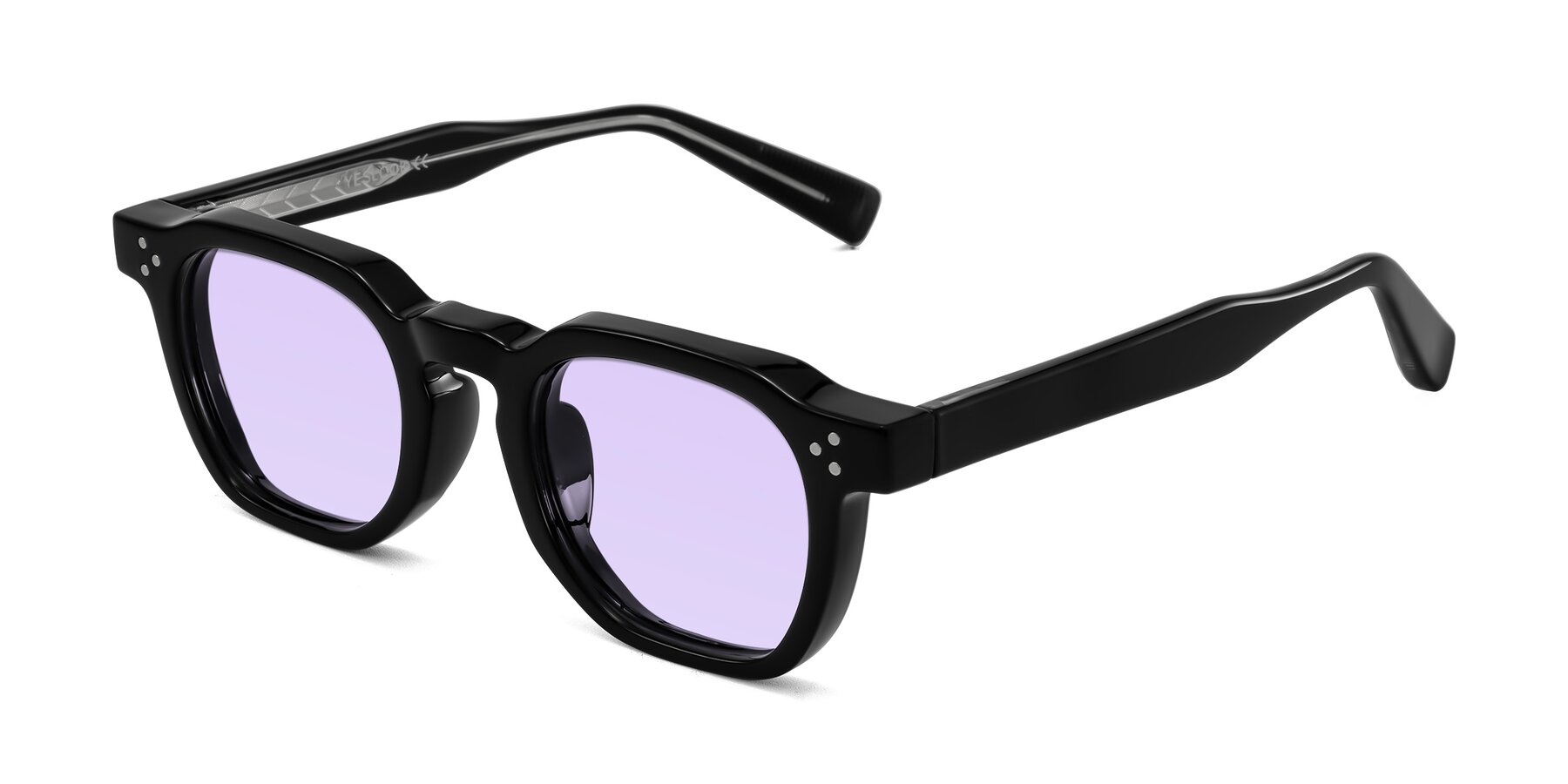Angle of Fingar in Black with Light Purple Tinted Lenses