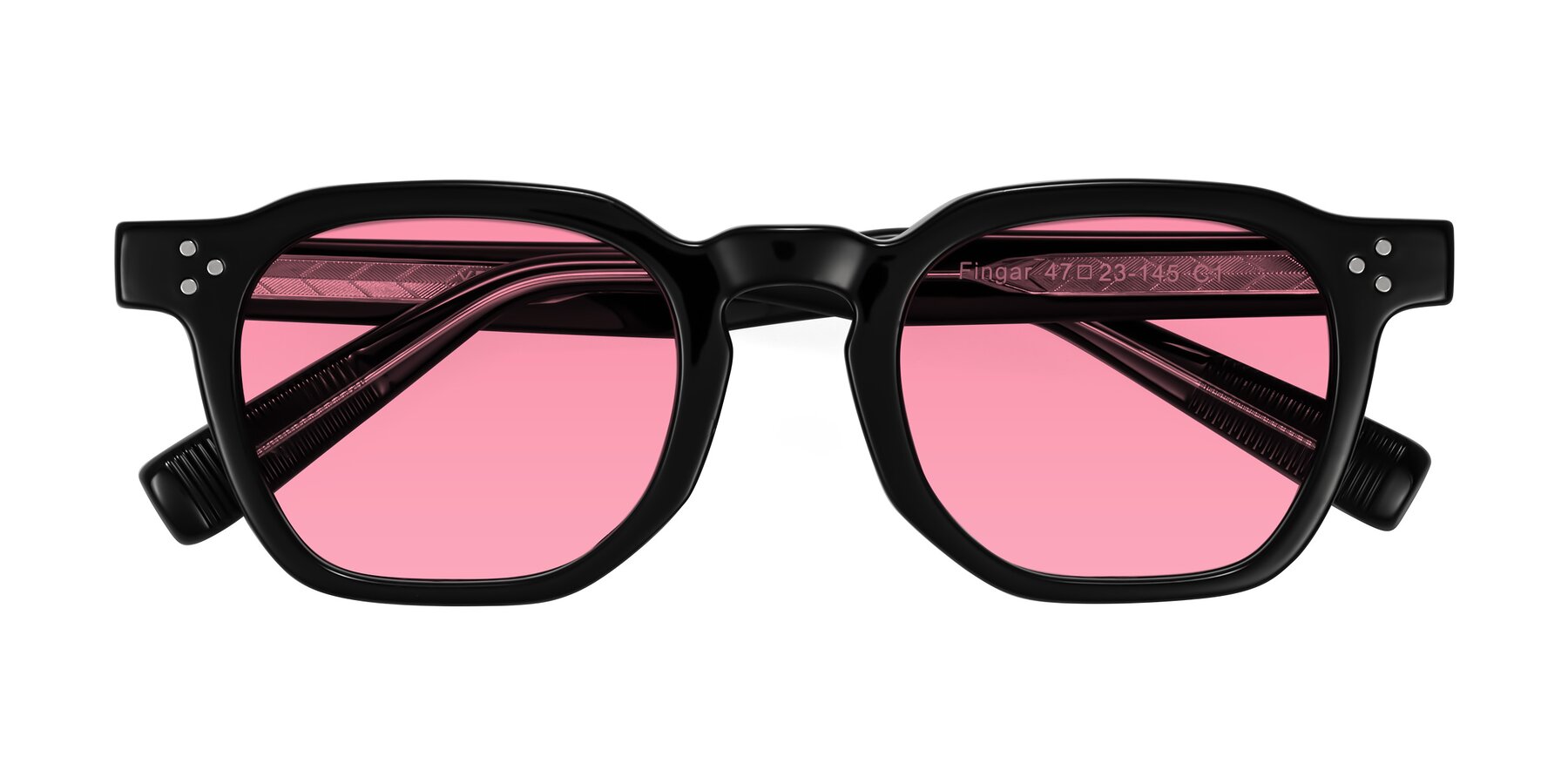 Folded Front of Fingar in Black with Pink Tinted Lenses