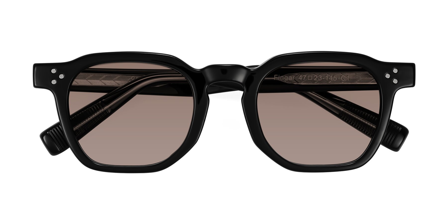 Folded Front of Fingar in Black with Medium Brown Tinted Lenses