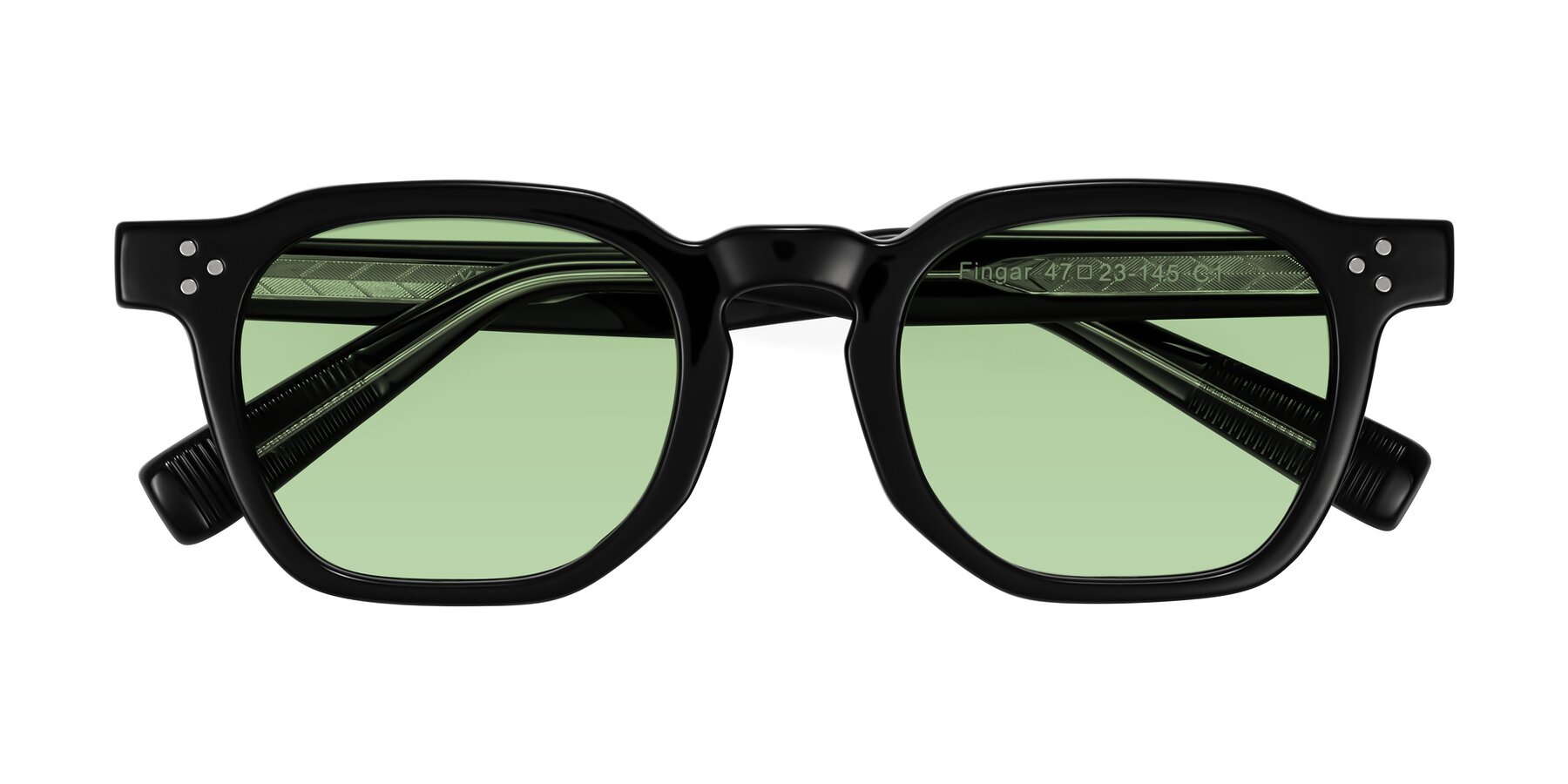 Folded Front of Fingar in Black with Medium Green Tinted Lenses