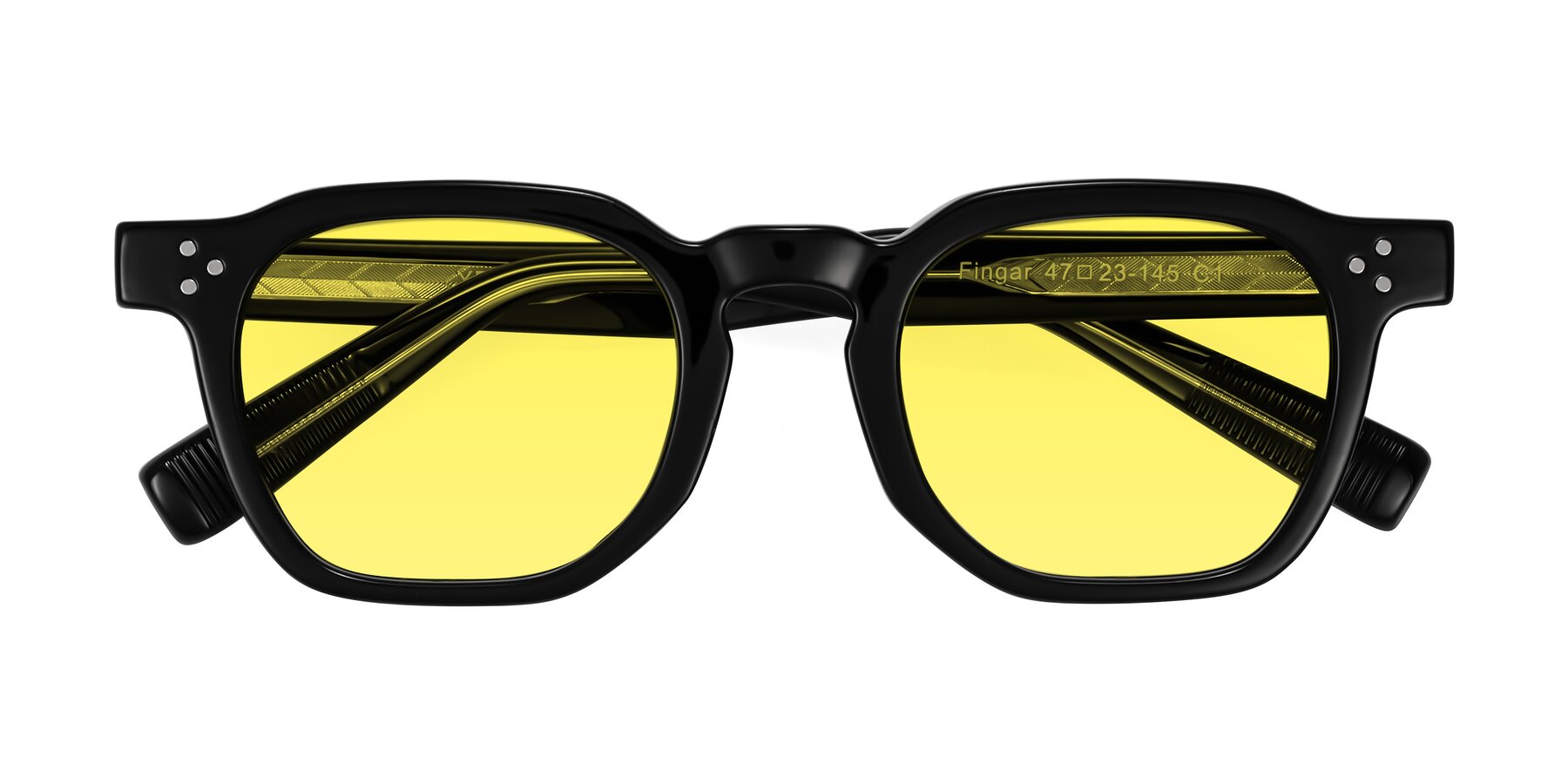 Folded Front of Fingar in Black with Medium Yellow Tinted Lenses