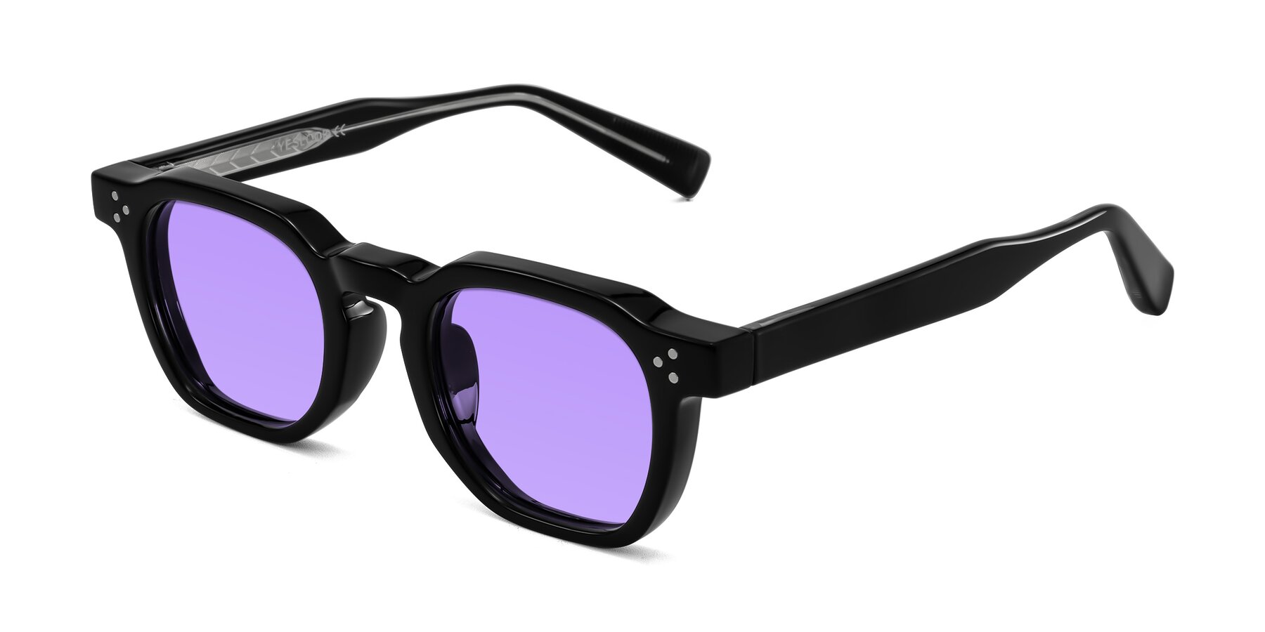 Angle of Fingar in Black with Medium Purple Tinted Lenses