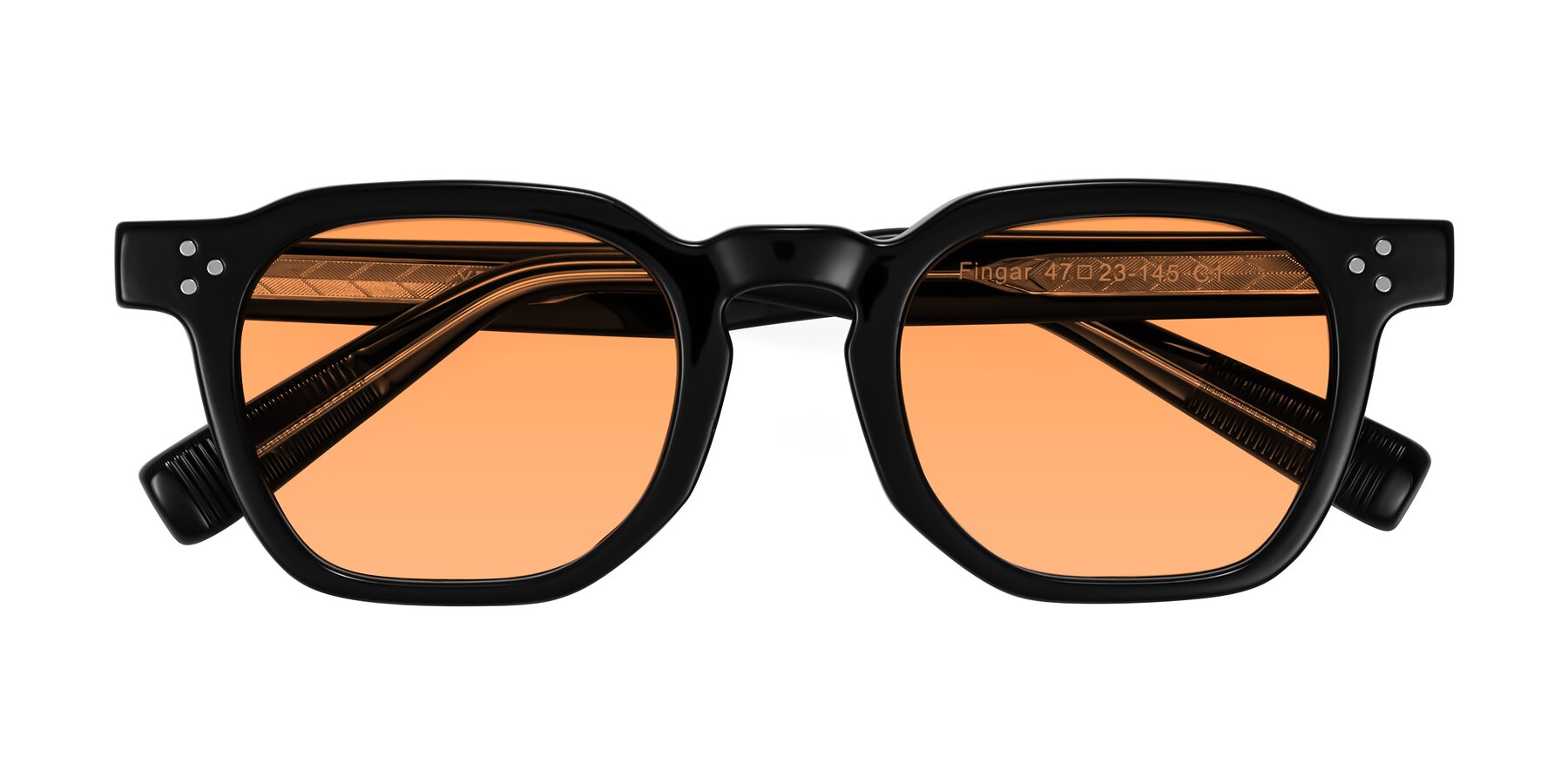 Folded Front of Fingar in Black with Medium Orange Tinted Lenses