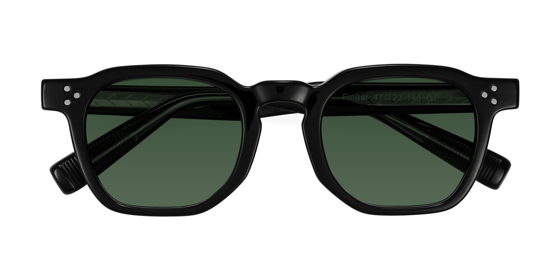Folded Front of Fingar in Black with Green Tinted Lenses