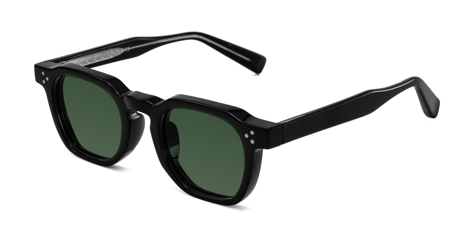 Angle of Fingar in Black with Green Tinted Lenses