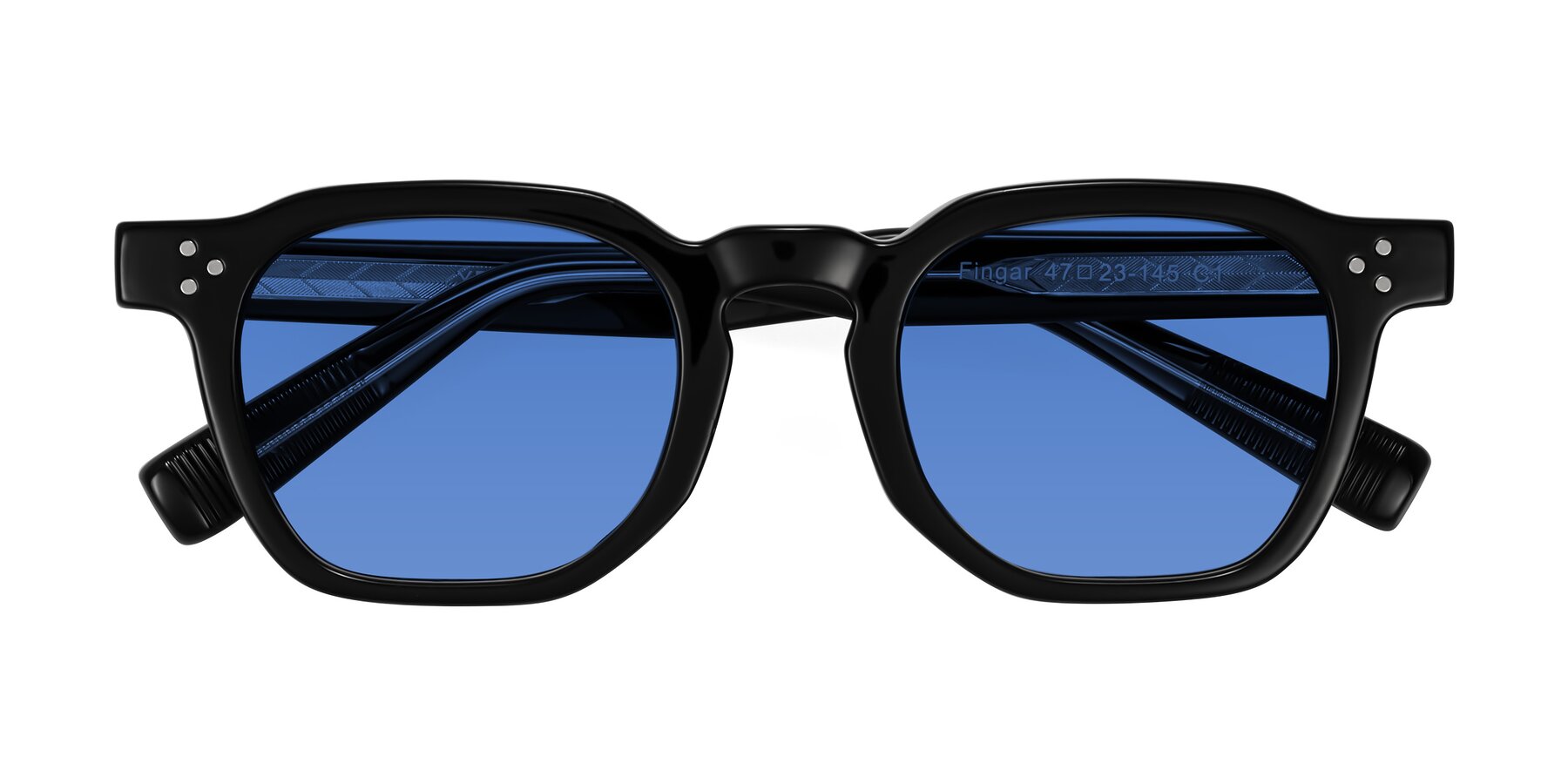 Folded Front of Fingar in Black with Blue Tinted Lenses