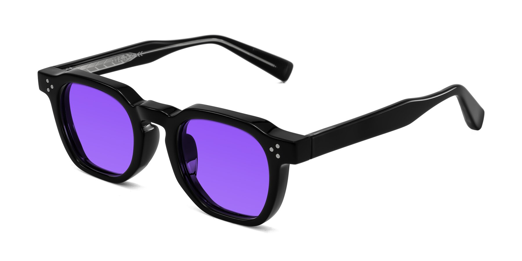 Angle of Fingar in Black with Purple Tinted Lenses