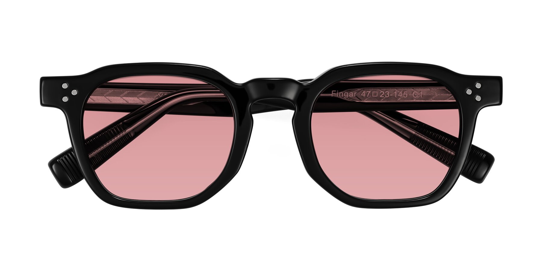 Folded Front of Fingar in Black with Medium Garnet Tinted Lenses