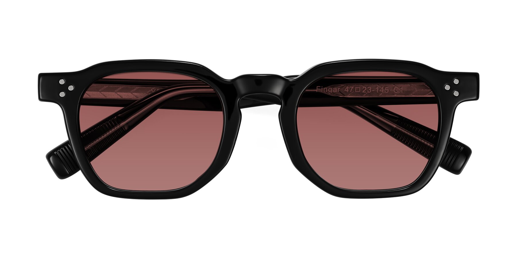 Folded Front of Fingar in Black with Garnet Tinted Lenses
