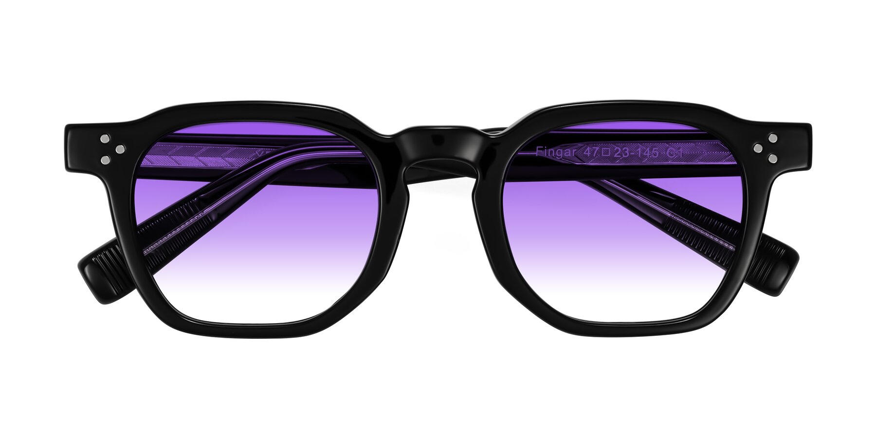 Folded Front of Fingar in Black with Purple Gradient Lenses