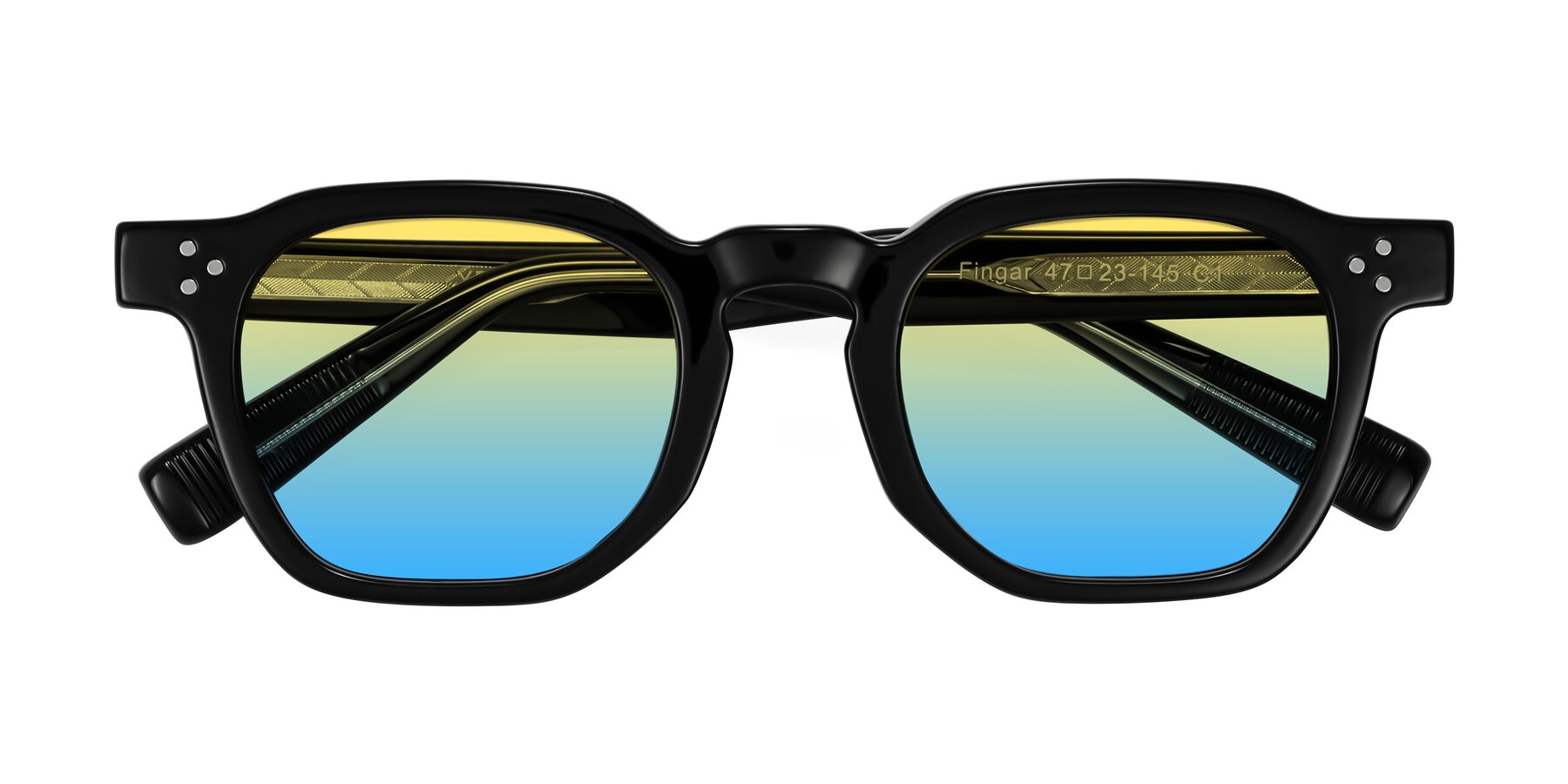 Folded Front of Fingar in Black with Yellow / Blue Gradient Lenses