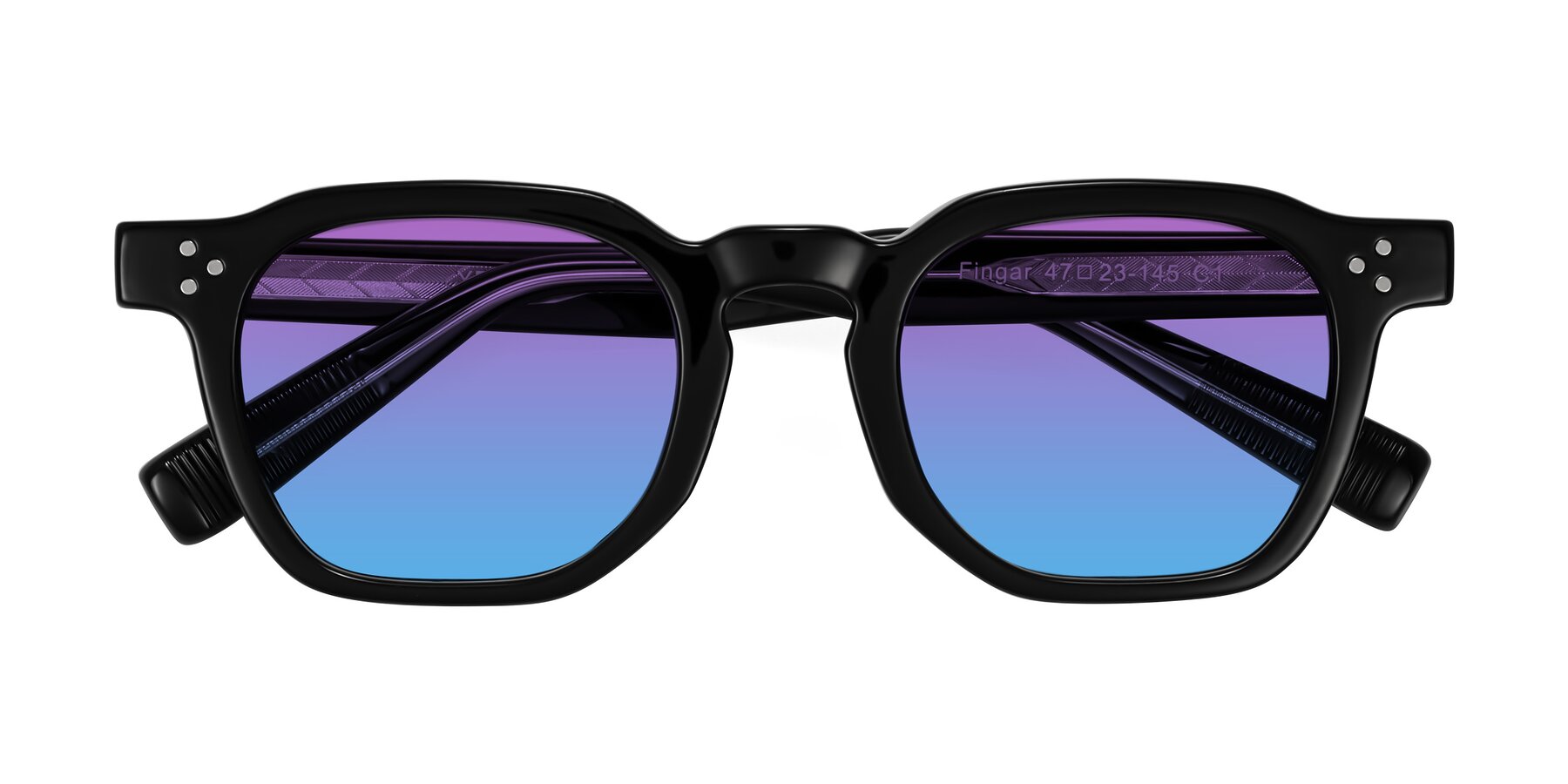 Folded Front of Fingar in Black with Purple / Blue Gradient Lenses