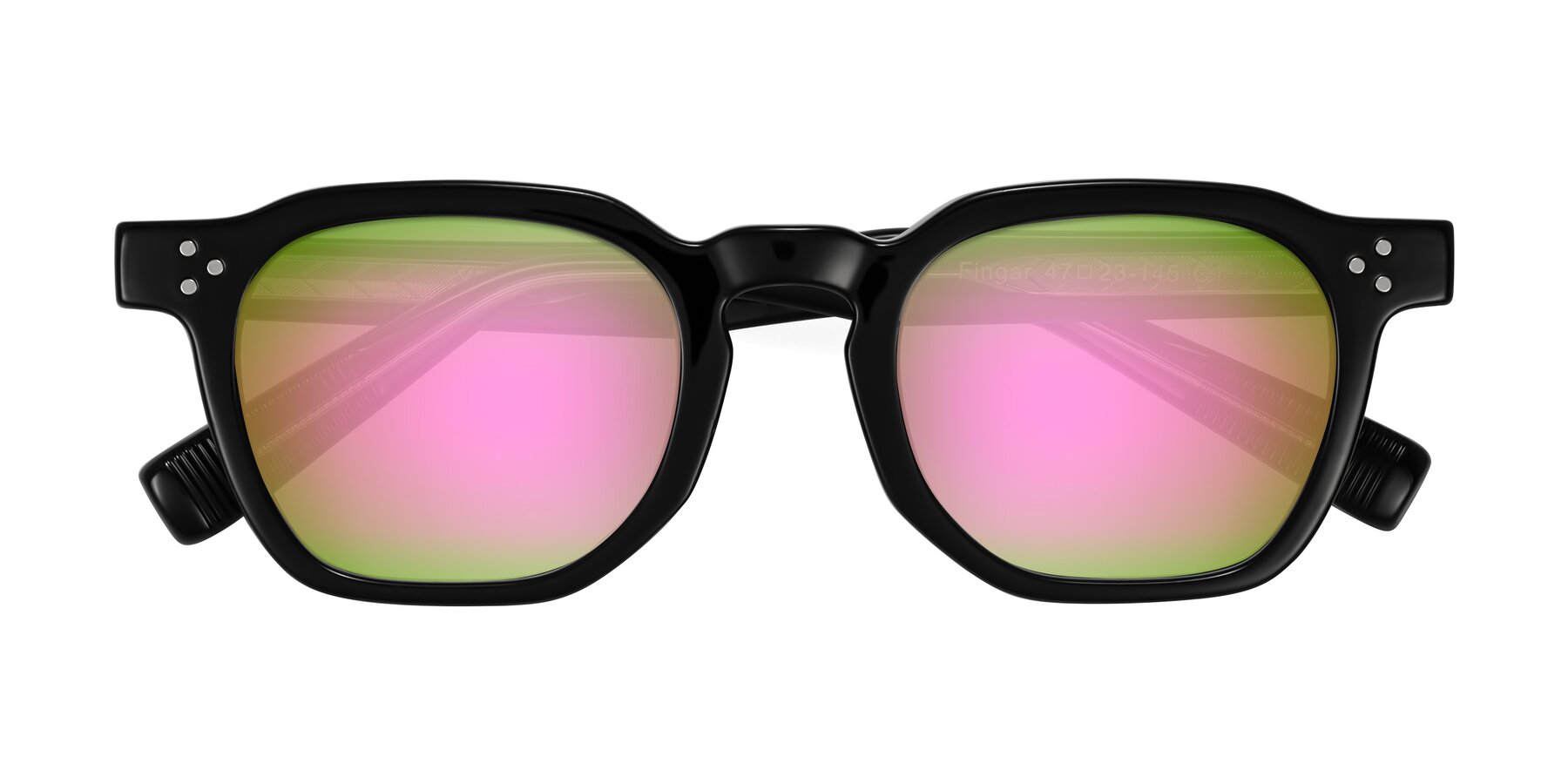Folded Front of Fingar in Black with Pink Mirrored Lenses