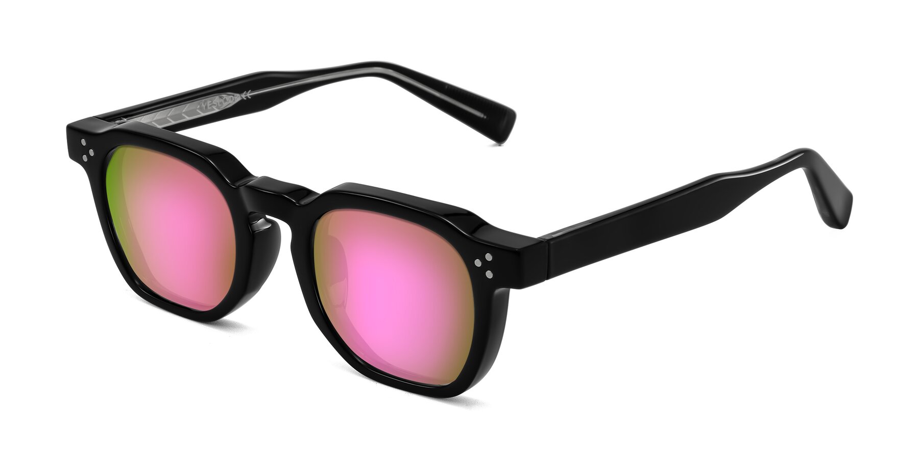 Angle of Fingar in Black with Pink Mirrored Lenses