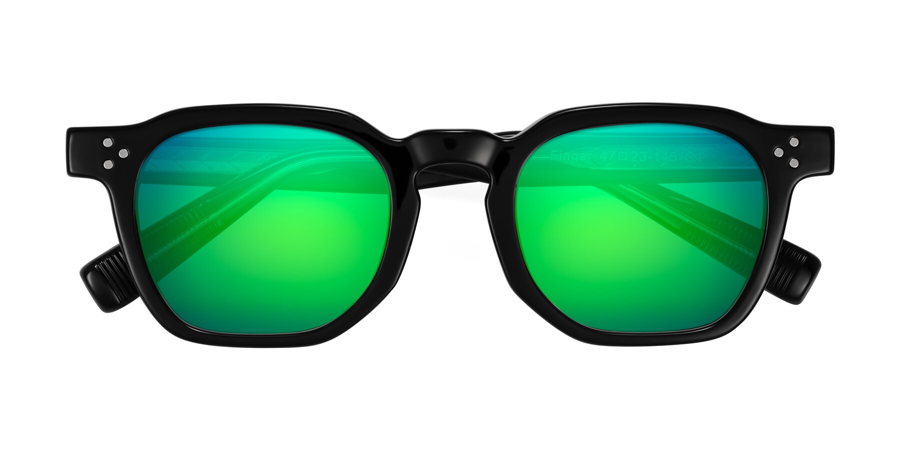 Folded Front of Fingar in Black with Green Mirrored Lenses