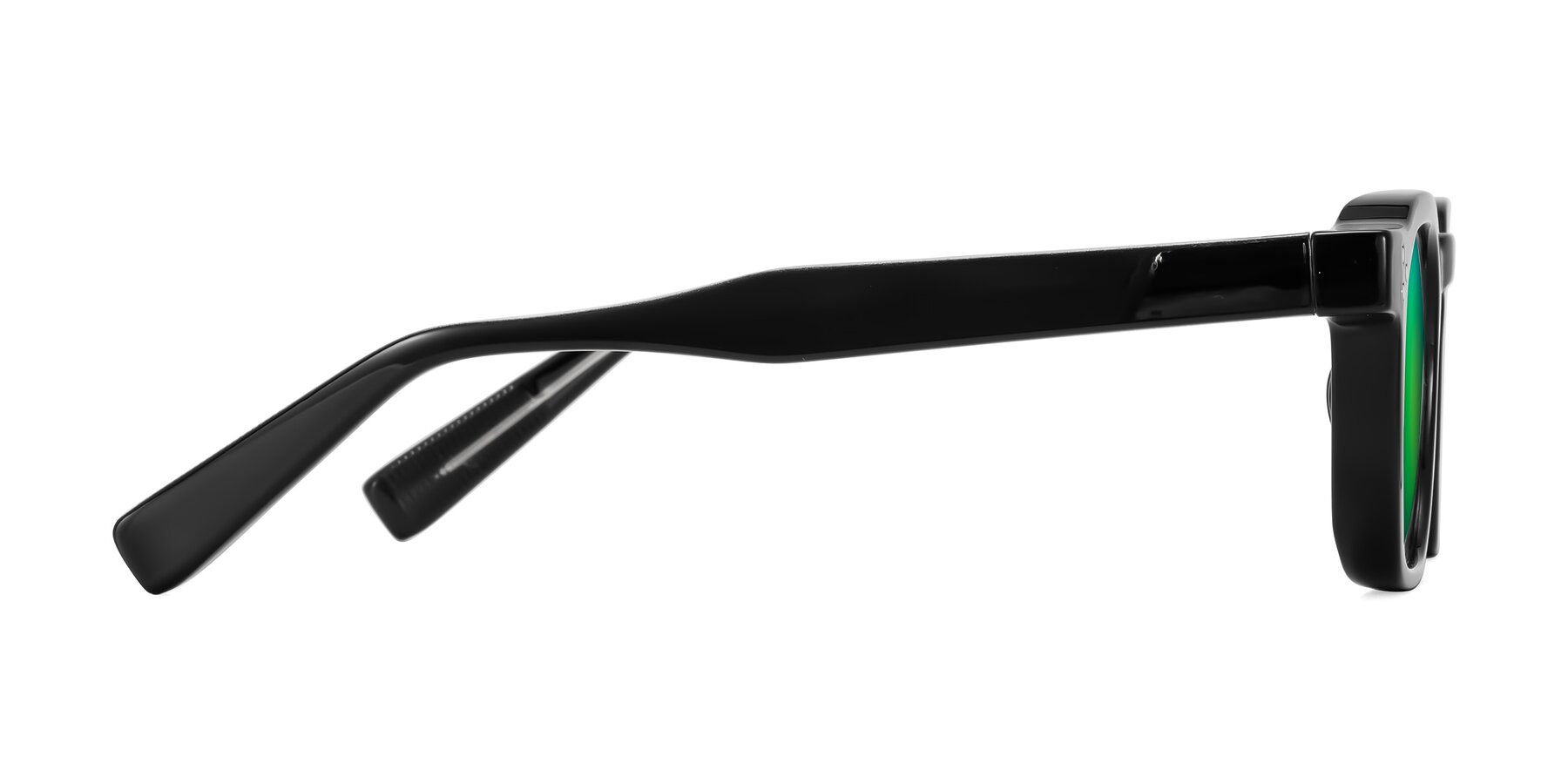 Side of Fingar in Black with Green Mirrored Lenses
