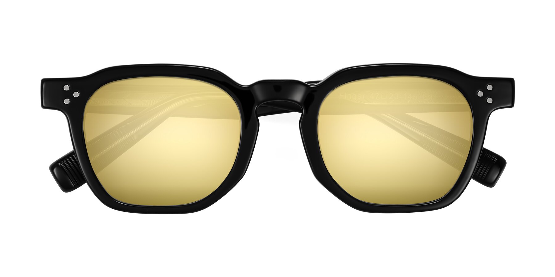 Folded Front of Fingar in Black with Gold Mirrored Lenses