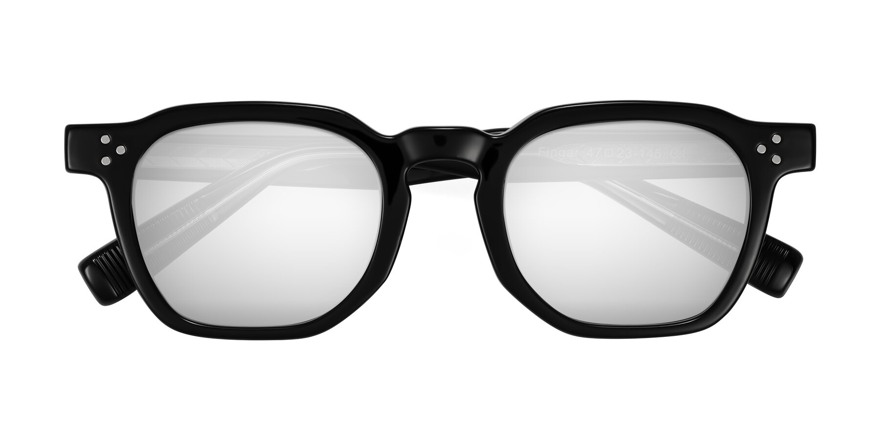 Folded Front of Fingar in Black with Silver Mirrored Lenses