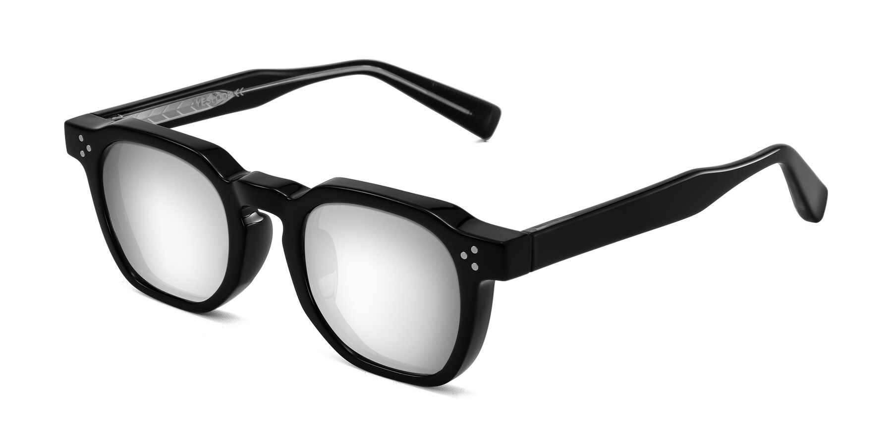 Angle of Fingar in Black with Silver Mirrored Lenses
