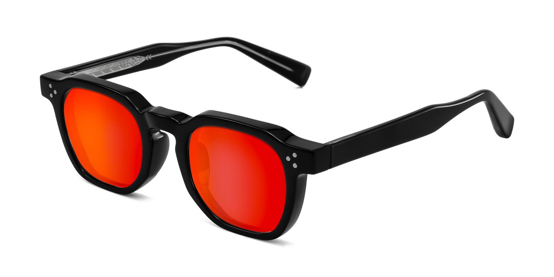 Angle of Fingar in Black with Red Gold Mirrored Lenses