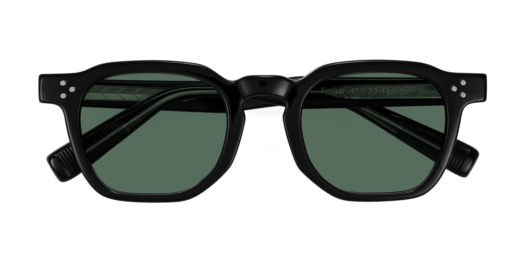 Folded Front of Fingar in Black with Green Polarized Lenses