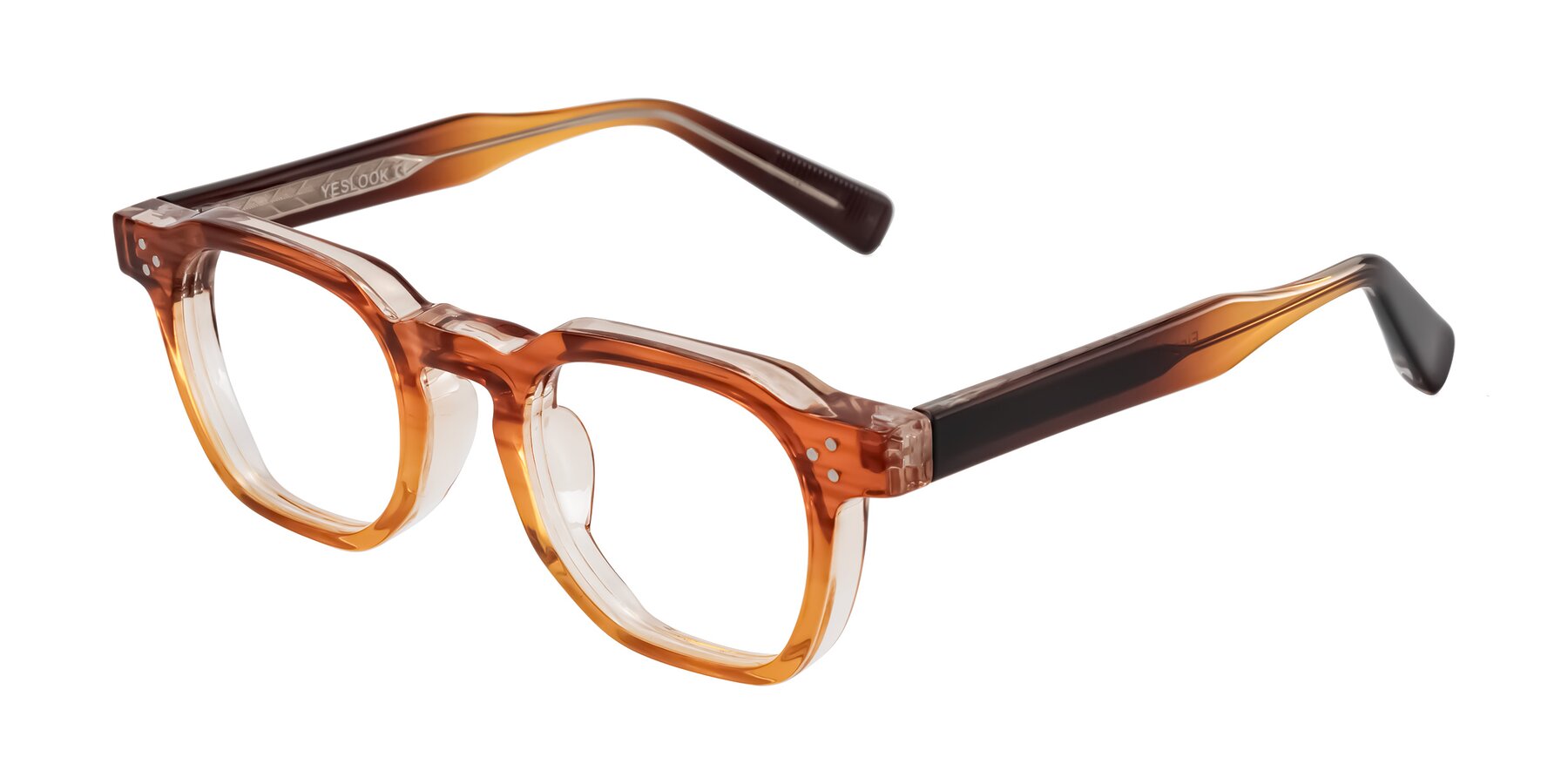 Angle of Fingar in Amber Striped with Clear Eyeglass Lenses