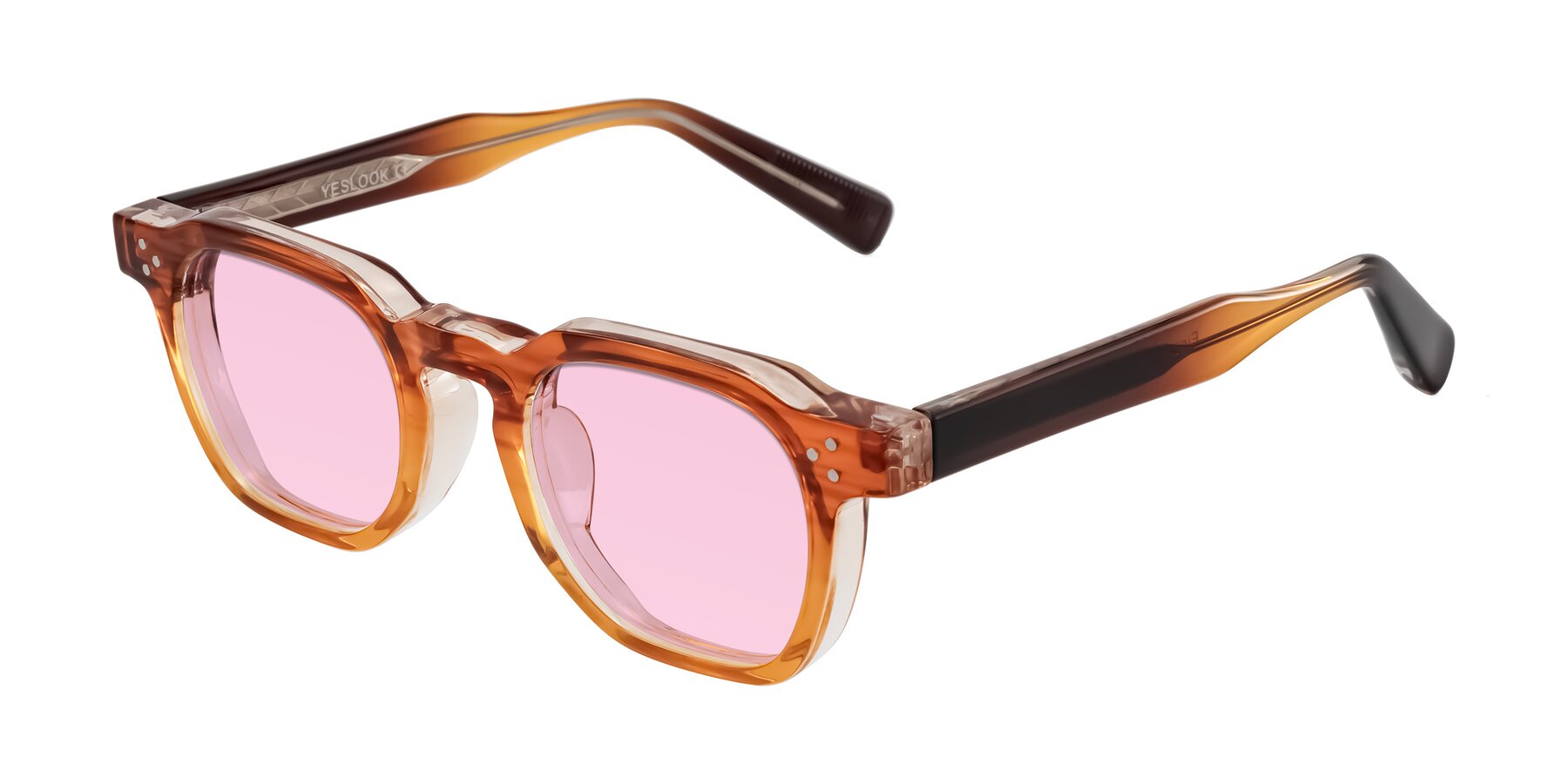 Angle of Fingar in Amber Striped with Light Pink Tinted Lenses