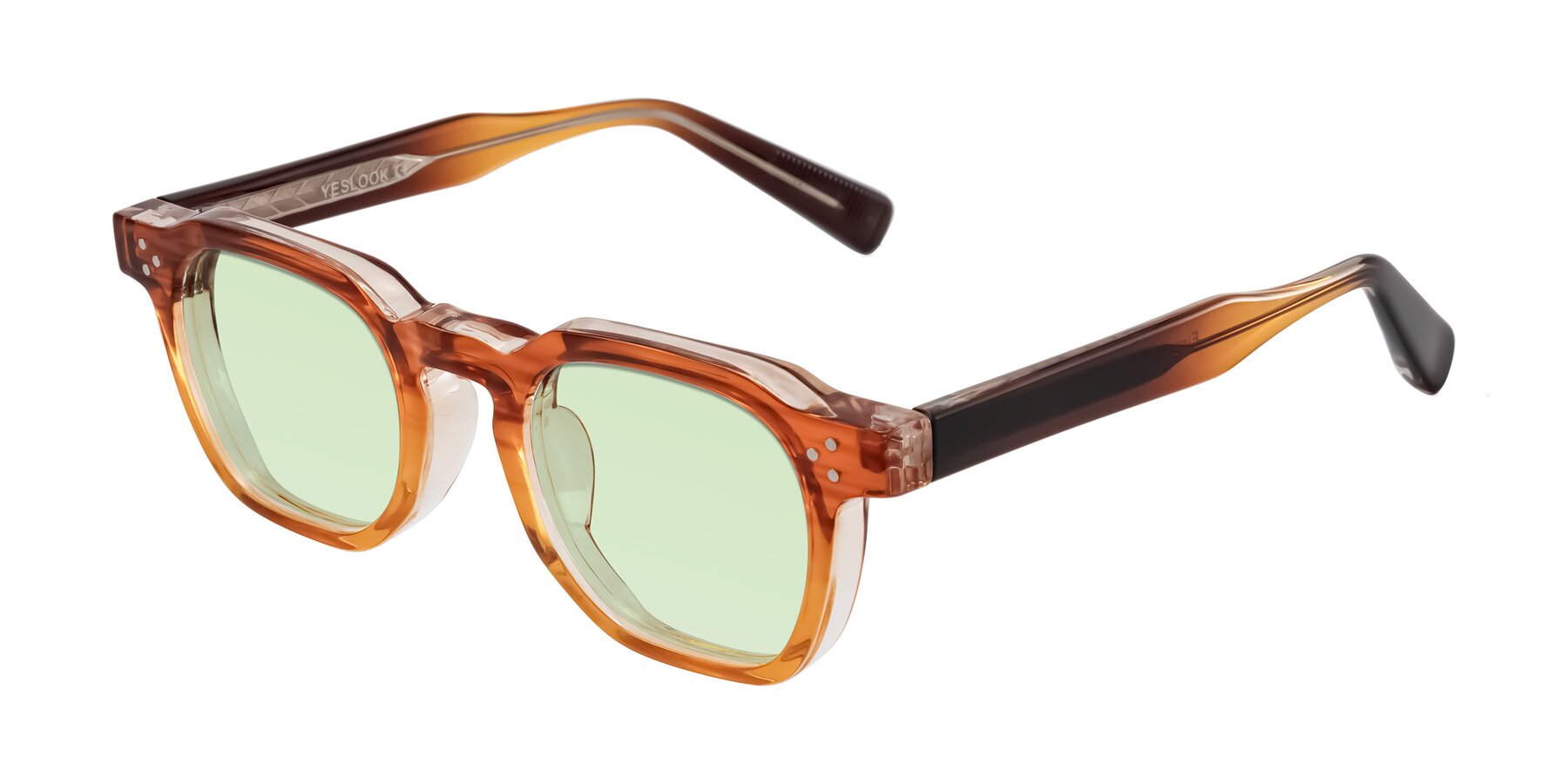 Angle of Fingar in Amber Striped with Light Green Tinted Lenses