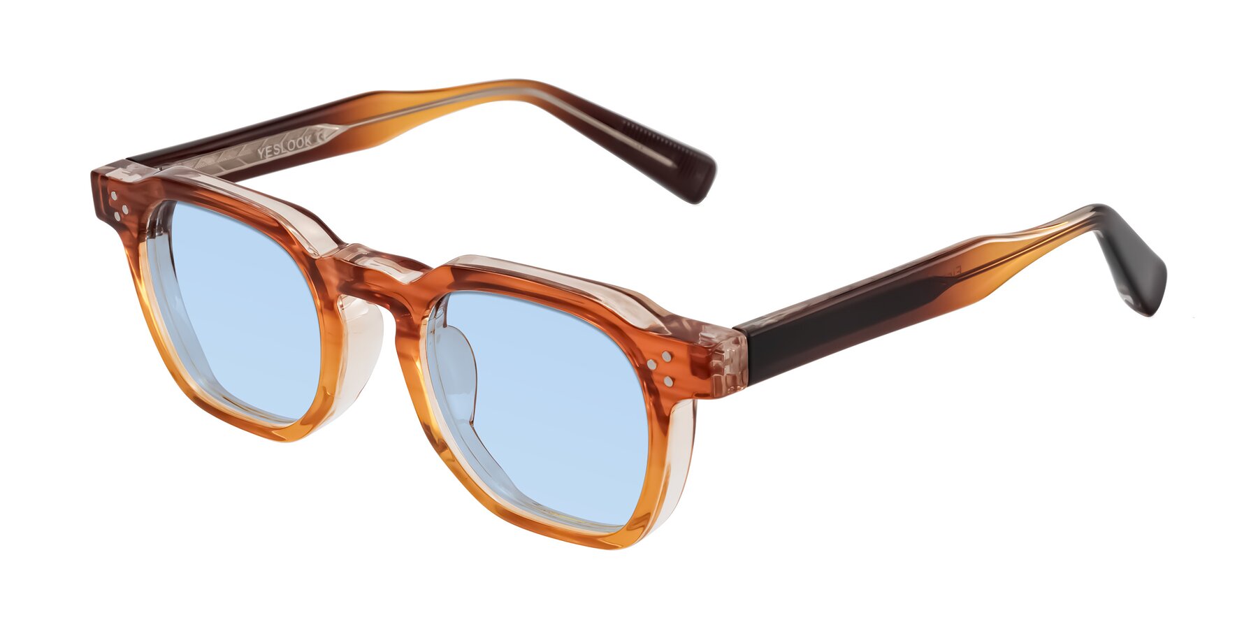Angle of Fingar in Amber Striped with Light Blue Tinted Lenses