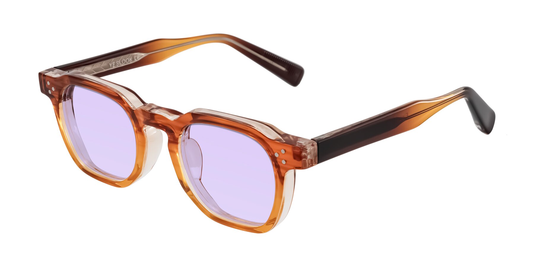 Angle of Fingar in Amber Striped with Light Purple Tinted Lenses