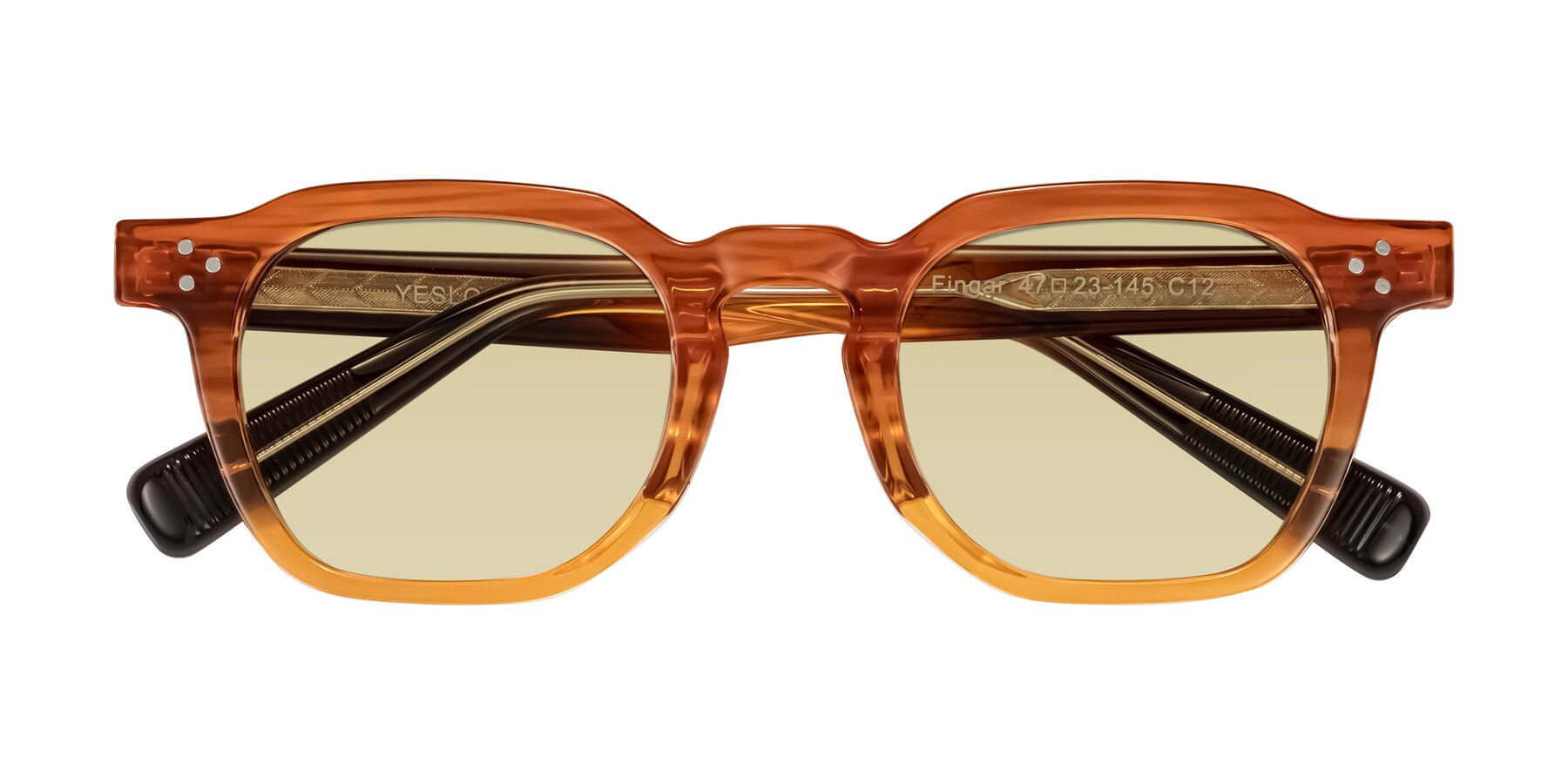 Folded Front of Fingar in Amber Striped with Light Champagne Tinted Lenses
