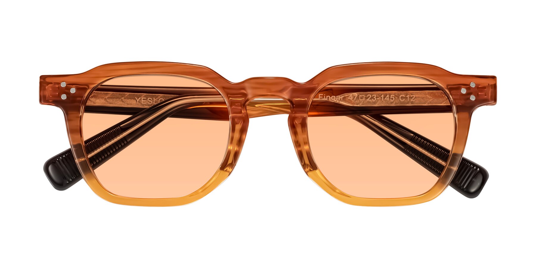 Folded Front of Fingar in Amber Striped with Light Orange Tinted Lenses