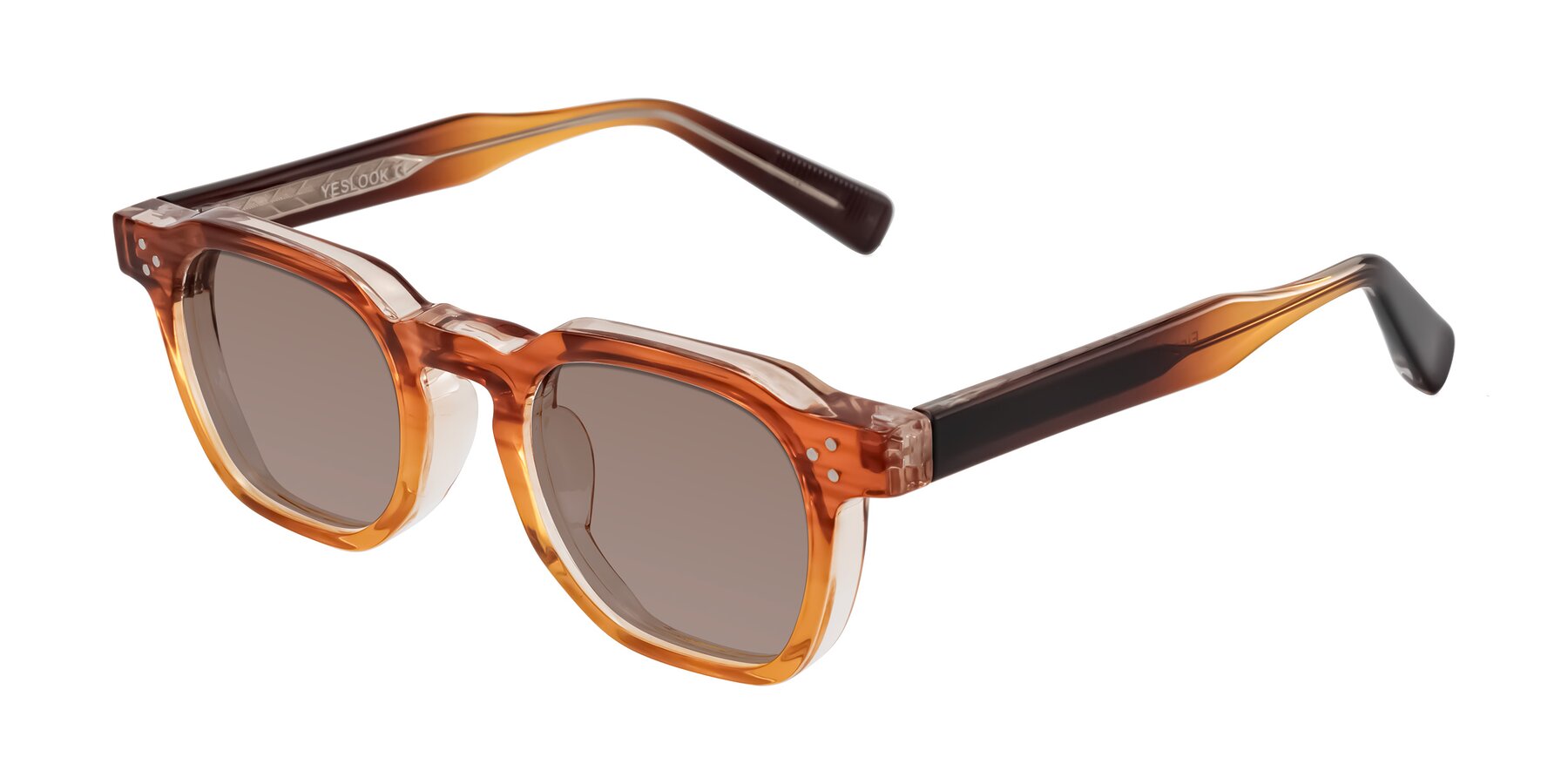 Angle of Fingar in Amber Striped with Medium Brown Tinted Lenses