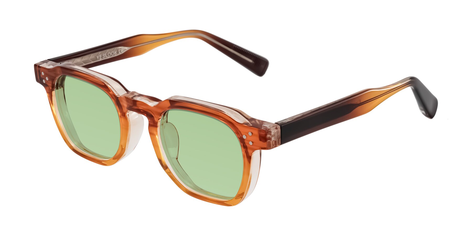 Angle of Fingar in Amber Striped with Medium Green Tinted Lenses