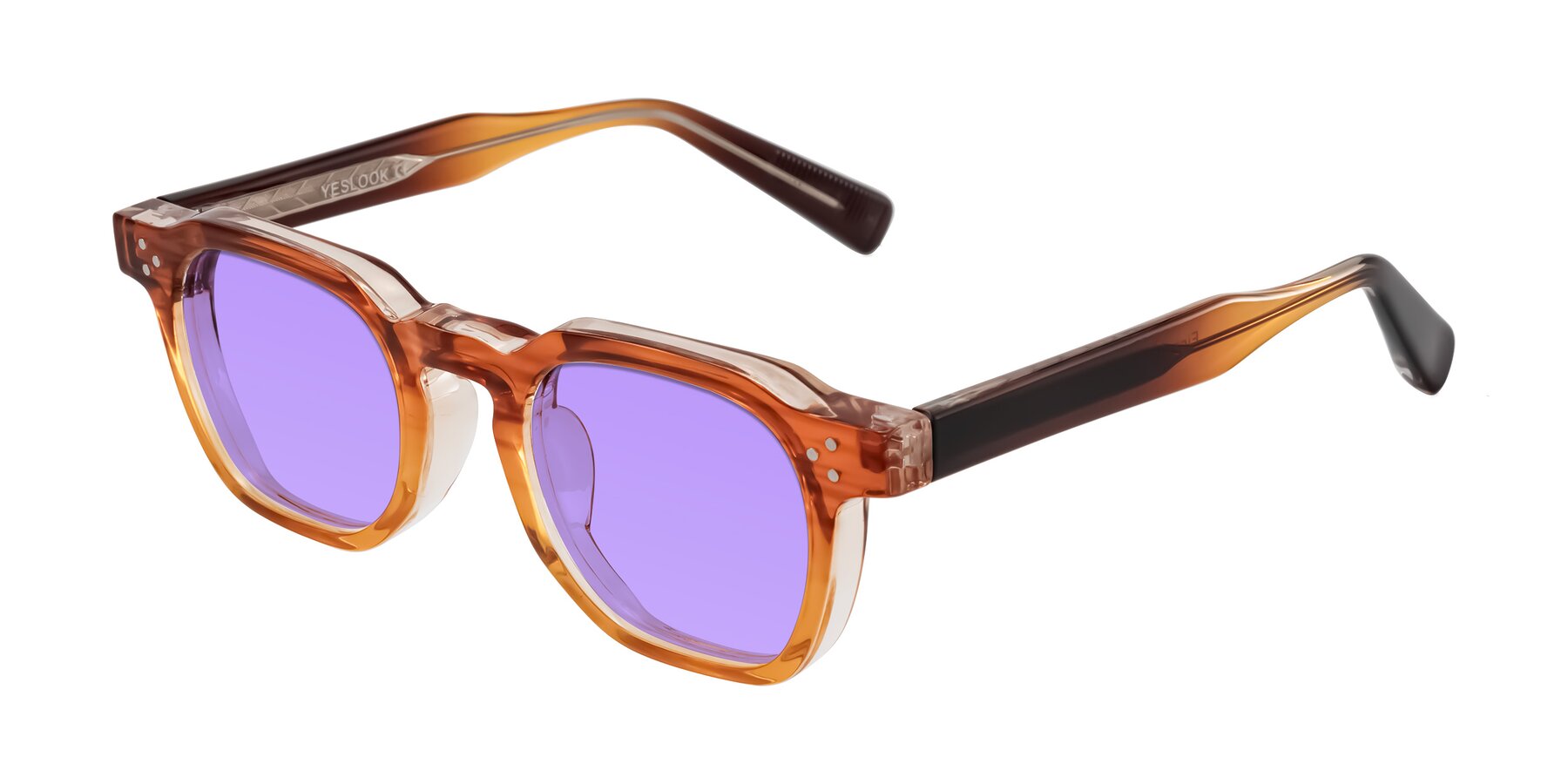 Angle of Fingar in Amber Striped with Medium Purple Tinted Lenses
