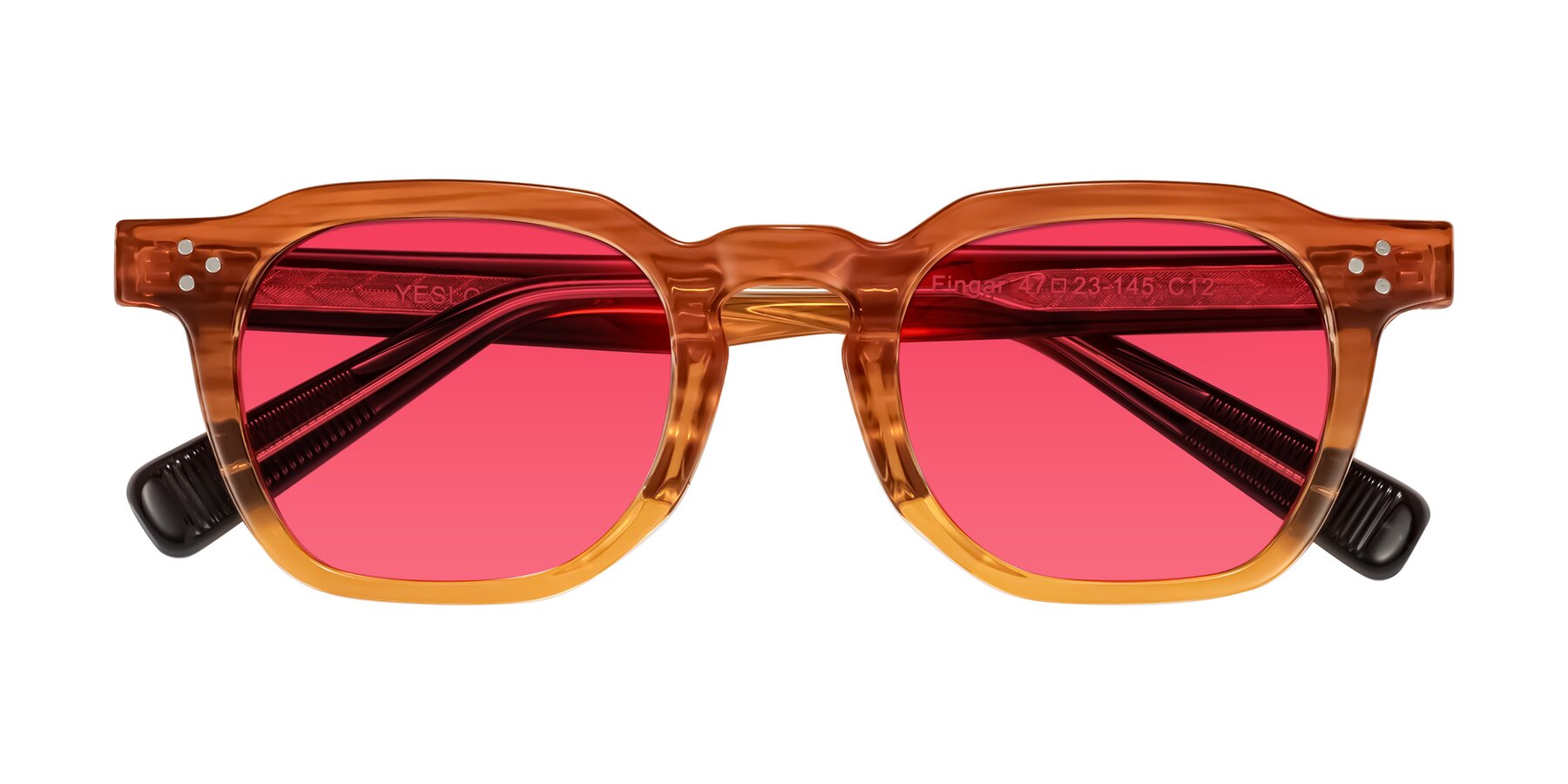 Folded Front of Fingar in Amber Striped with Red Tinted Lenses