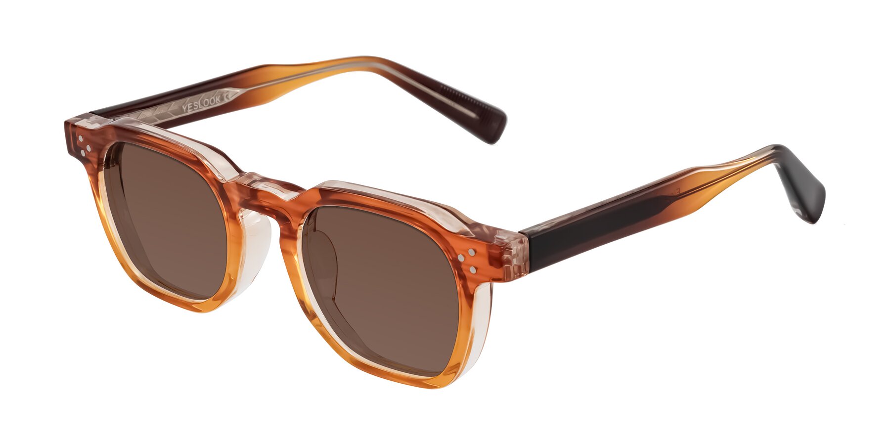 Angle of Fingar in Amber Striped with Brown Tinted Lenses