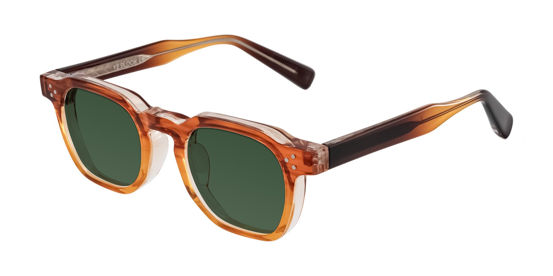 Angle of Fingar in Amber Striped with Green Tinted Lenses
