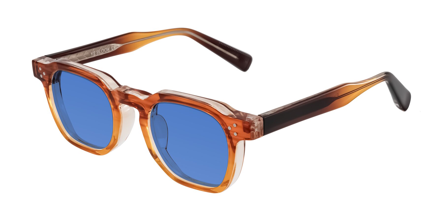 Angle of Fingar in Amber Striped with Blue Tinted Lenses