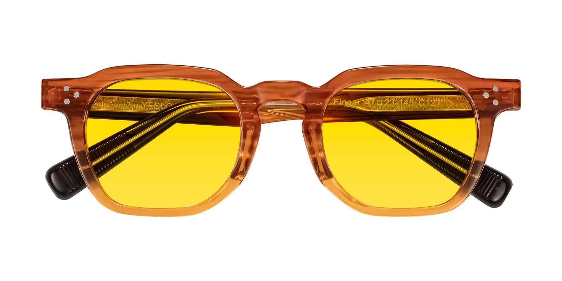Folded Front of Fingar in Amber Striped with Yellow Tinted Lenses