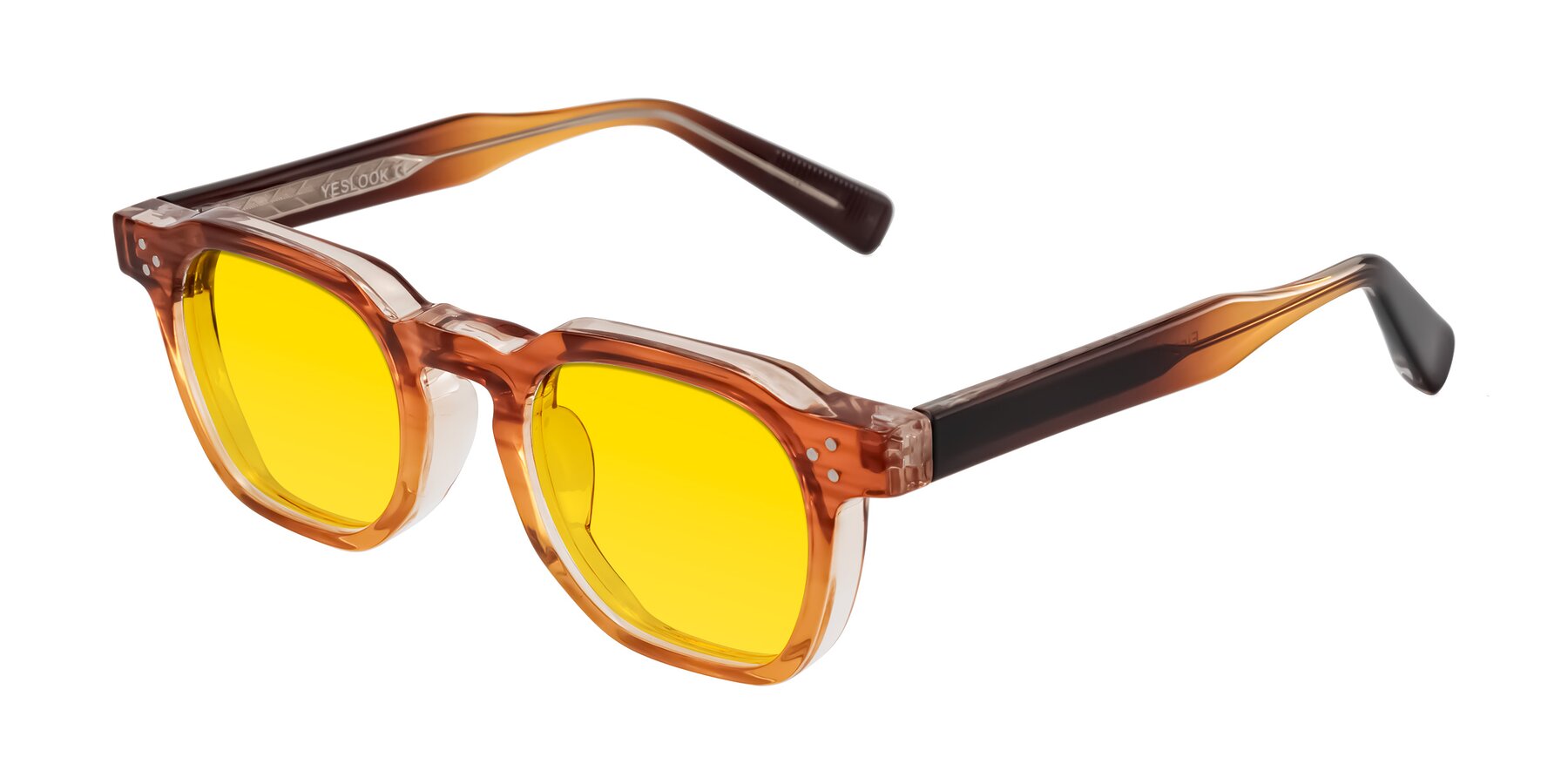Angle of Fingar in Amber Striped with Yellow Tinted Lenses