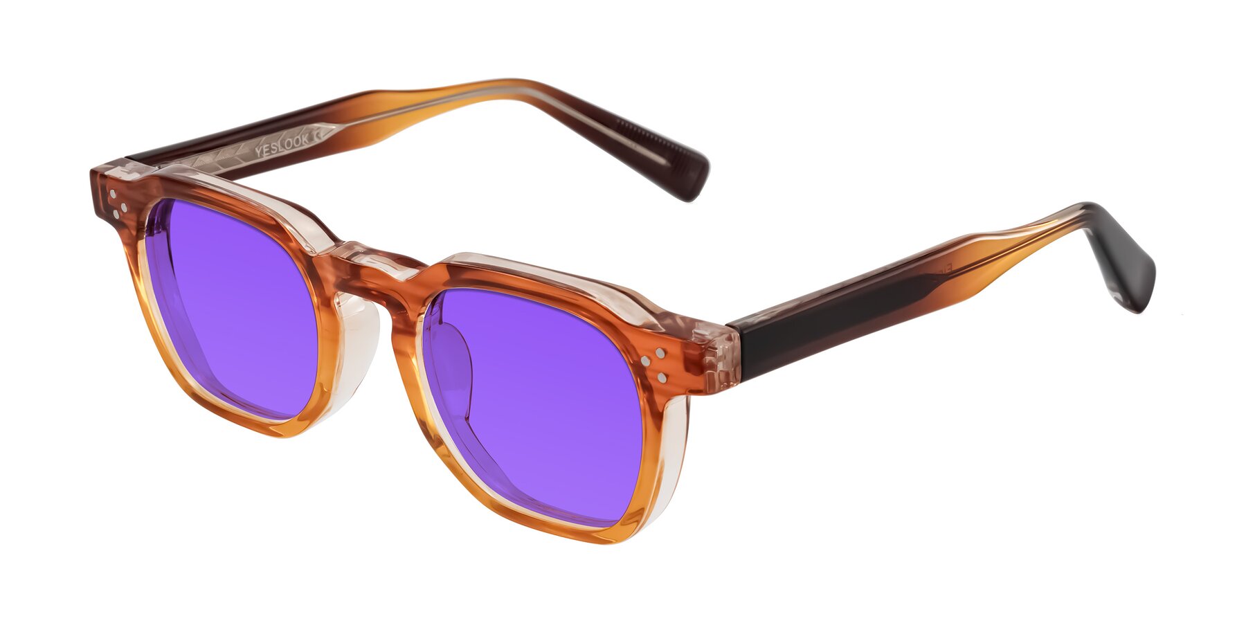 Angle of Fingar in Amber Striped with Purple Tinted Lenses
