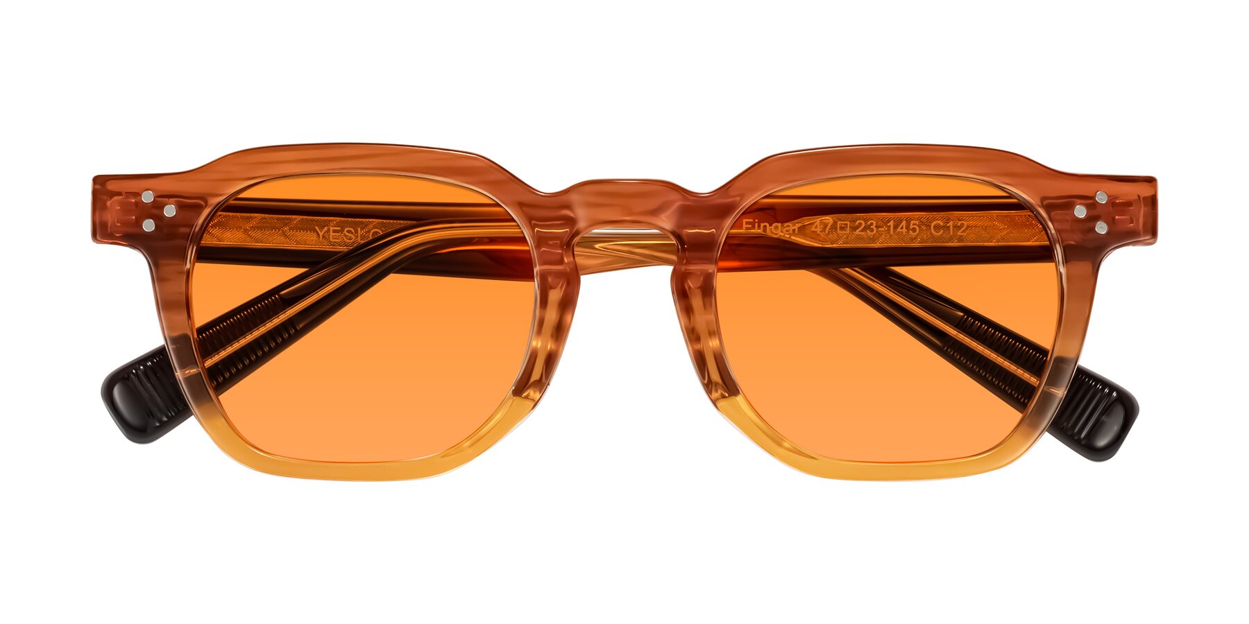 Folded Front of Fingar in Amber Striped with Orange Tinted Lenses
